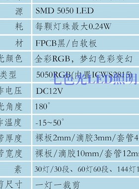 LED灯带12V幻彩WS2815内置IC单点单控炫彩断点续传 RGB全彩软灯带