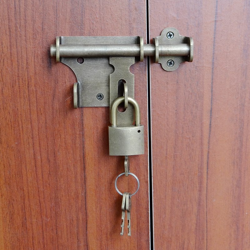 纯黄铜插销门栓防盗木门房门卫生间插锁免打孔老式推拉门加厚锁扣