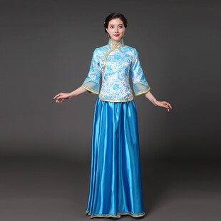 民国风演出服女长裙戏曲舞蹈中国风开场舞古筝古琴显瘦表演套装春