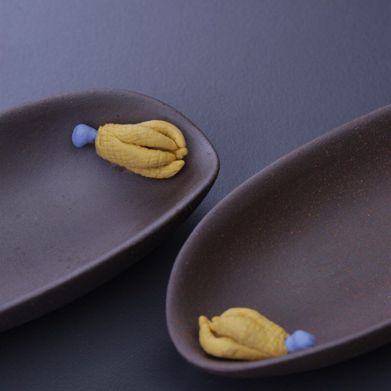 粗陶中式雕刻佛手茶则陶瓷禅意茶勺老岩泥仿柴烧复古茶荷茶道配件