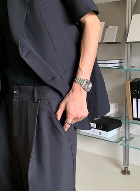 ZINGUP 宽松休闲黑色西装外套 复古轻奢感西装+西裤两件套