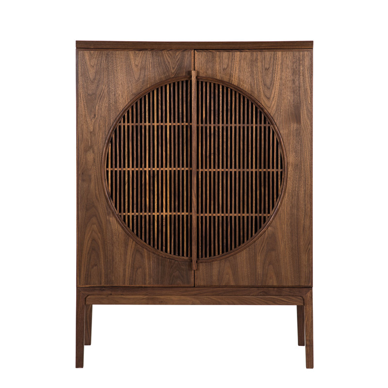 璞木禅意新中式鞋柜餐边柜玄关柜黑胡桃家具原木实木书柜门厅柜