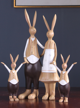 创意美式田园软装饰品森系兔子一家摆件玄关斗柜摆设治愈系工艺品