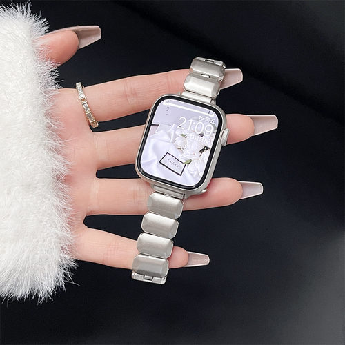 适用于苹果S10/11ApplewatchS8/9通用小方糖金属表带时尚轻奢腕带