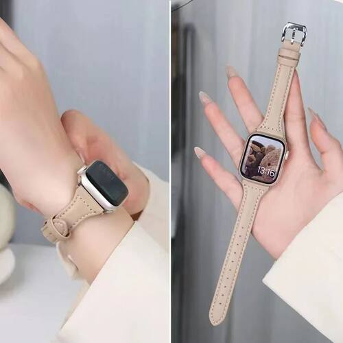 适用applewatch小蛮腰皮质表带iwatchS11复古纤细皮表带S987654SE