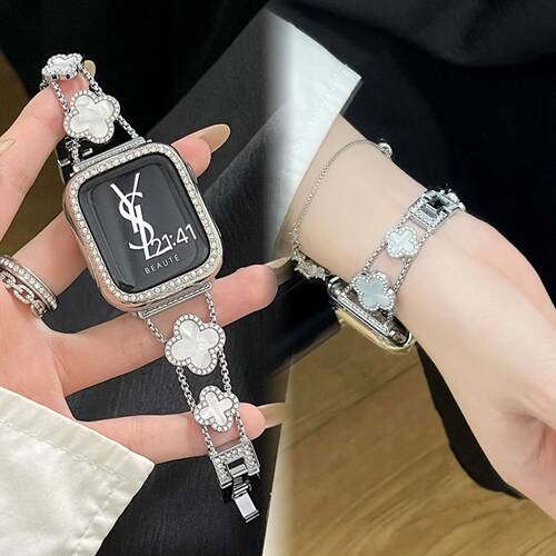 四叶草金属适用ApplewatchS11/S10代表带watch98苹果手表se高级女