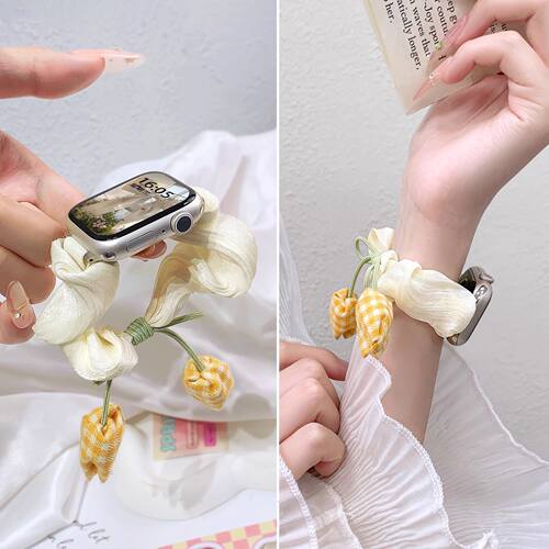适用AppleWatchs10表带苹果11发圈iwatch98765小众女生创意腕带