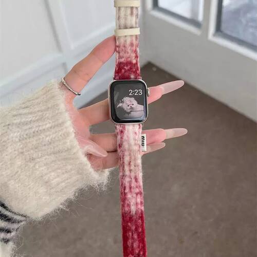 渐变毛绒皮质表带适用苹果S10手表iwatch98765SE秋冬ultra女 小众