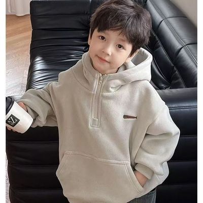 男童春秋2025新款双面绒卫衣一体儿童上衣儿童卫衣加绒带帽中大童