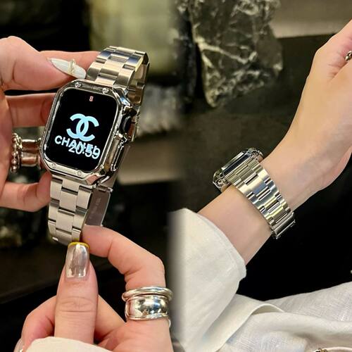 适用苹果Applewatch11小蛮不锈钢表带金属苹果SE109男女ins小香风