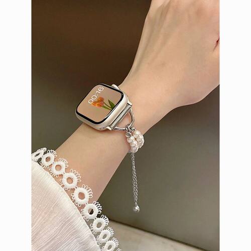 适用华为Watch Fit3/4表带高级双排仿珍珠华为金属链条表带女腕带