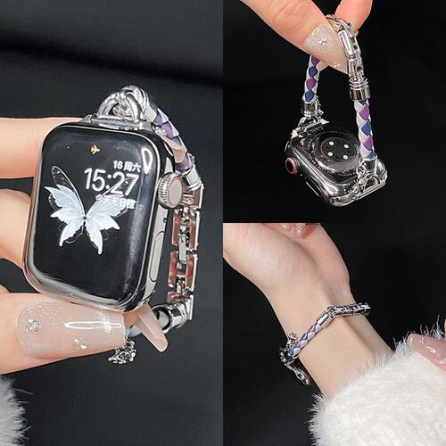 适用于iWatchS11/S10苹果手表S9/S8S7通用小香风皮革表带时尚高级