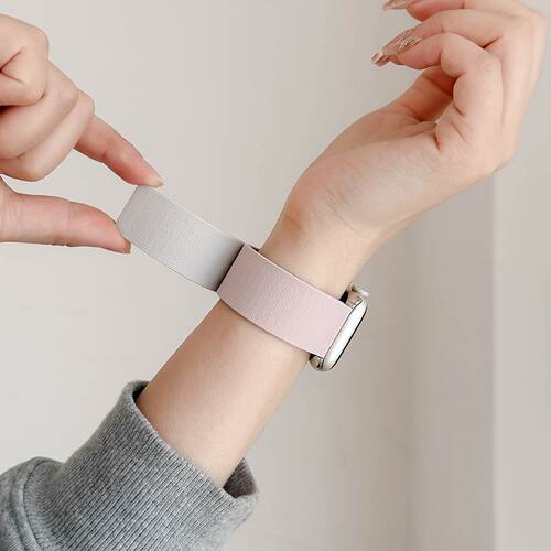 适用iwatch10苹果手表带荔枝纹磁吸硅胶Applewatch98男ultra极简