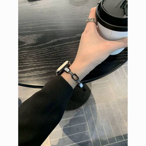 适用苹果watchS11镶钻贝母金属苹果10手镯表带小众时尚watchSE987