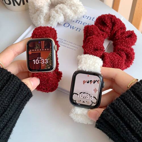秋冬女款毛绒大肠圈适用iwatch8/s9苹果手表带applewatch7654代SE