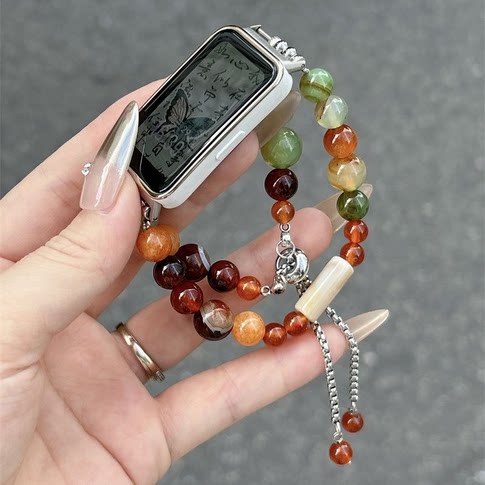 适用华为FIT4手表表带Watch 5手环10/9晚秋之意玛瑙GT4/5Pro手链-