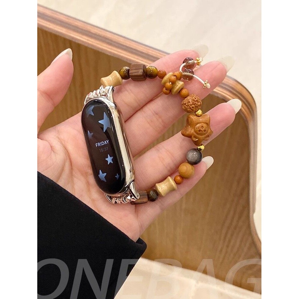 适用小米手环8/9pro檀木编绳星星小猫表带华为手环10/Fit3红米5/4图片