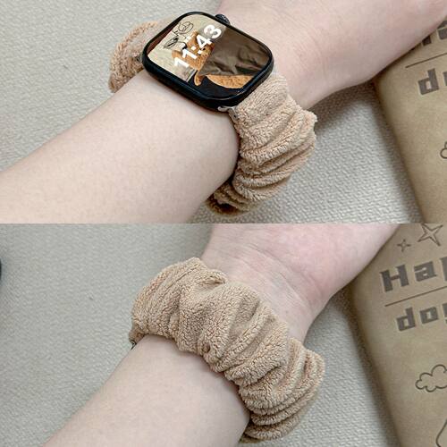 适用iwatchS10毛绒发圈弹力表带applewatch9大肠苹果手表新款秋冬