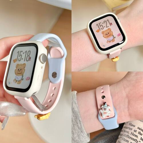 新款线条小狗-适用Apple Watch s11苹果表带s10撞色反扣硅胶腕带