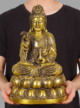 速发纯铜南音菩萨佛像供奉摆件家用观海坐莲观世音一叶观音送子铜