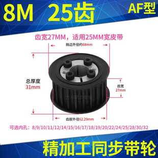 8M25齿宽2孔7免键轴衬同步轮内8 141516胀紧套同步带轮涨
