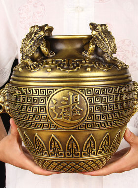 速发铜金蟾纳四方存铜聚宝盆开件摆业礼品铜蟾蜍财钱罐客厅家居摆