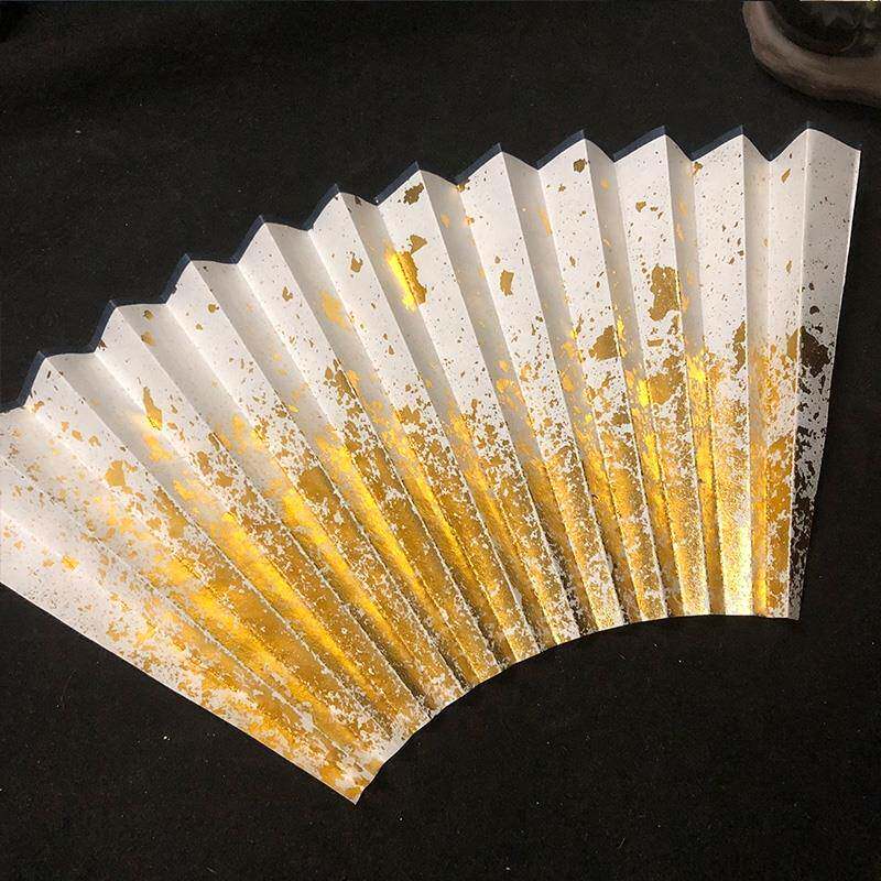 速发8到寸1方2.5排扇苏工洒彩铲子口面文玩折扇空白宣纸扇金色扇
