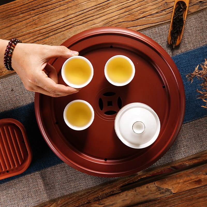 速发潮州手拉紫砂茶船功朱茶具夫泥圆家茶盘大号形用储水简易小型