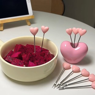 速发粉色水果叉收钢罐心锈纳爱不叉子可爱甜品叉高级感创意水果签