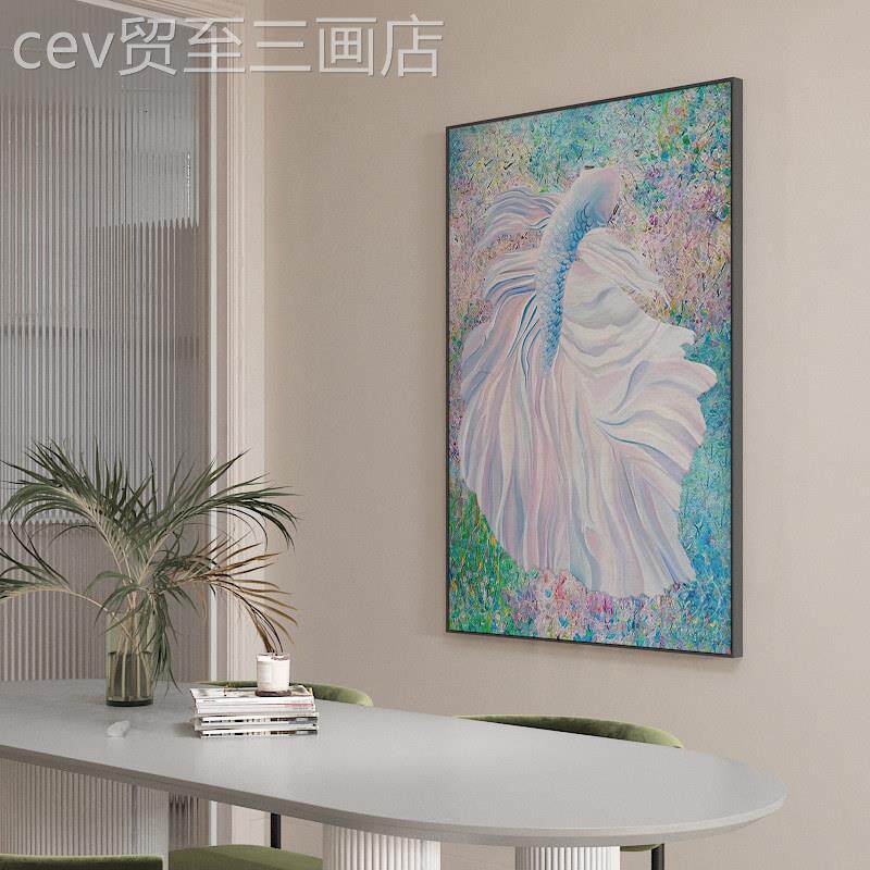 网红厅绘好运鲤原创如鱼水挂画客沙发落得地装饰彩画玄关好锦寓意
