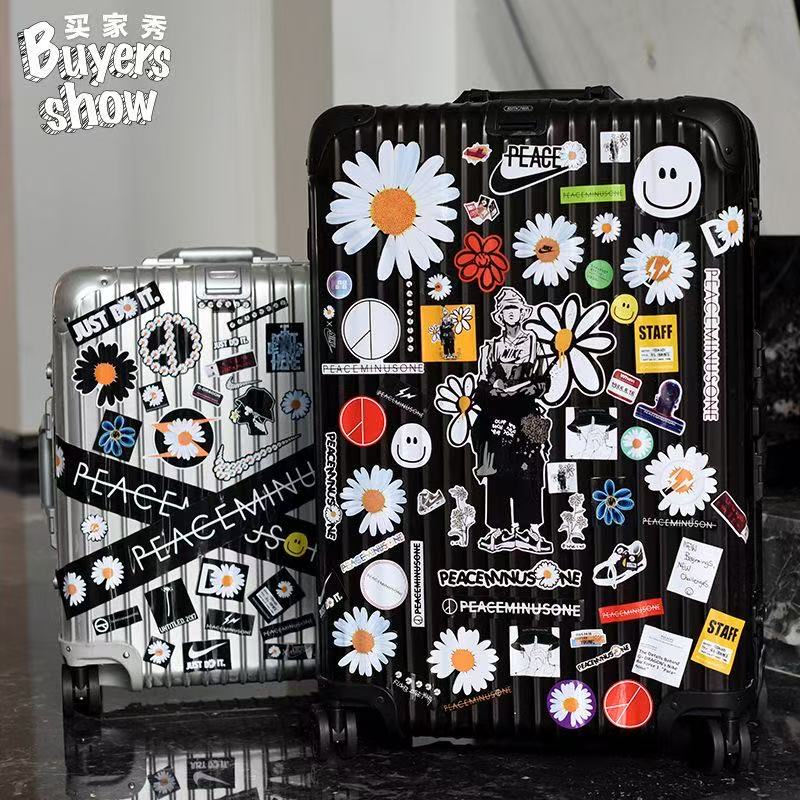 GD权志龙小雏菊行李箱贴纸防水不留胶潮牌黑色行李箱贴纸高级感