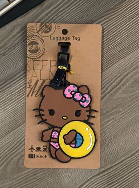 ins卡通行李牌黑皮凯蒂HelloKitty可爱猫咪登机旅行箱包托运挂饰