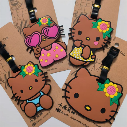 hellokitty行李牌登机牌旅行箱防丢挂牌黑皮kitty猫行李箱标识牌