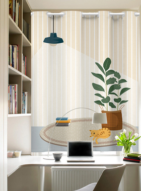 中式卧室小窗帘短免打孔安装杆一整套遮光2L022新款卫生间简易飘