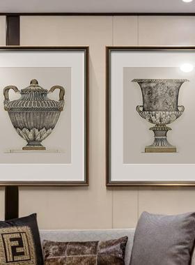美式入户玄关装饰画高档书房挂画金樽 轻奢客厅沙发墙V画壁画0859