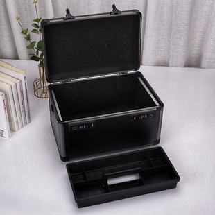 双海关锁 收l纳箱双层收藏放贵重物品文件证件带锁保险盒多层 密码