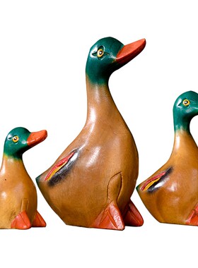 泰国实木工艺f品鸭子摆件客厅电视柜酒架书架博古架酒店装饰品摆