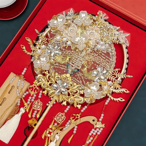 新娘团扇结婚扇子中式手r工diy结婚礼物成品扇送闺蜜送新人送姐妹