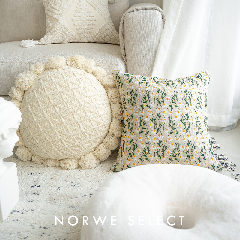 抱枕田园风刺绣枕套小雏菊靠枕沙发床头靠垫摩洛哥iVns民宿装饰枕
