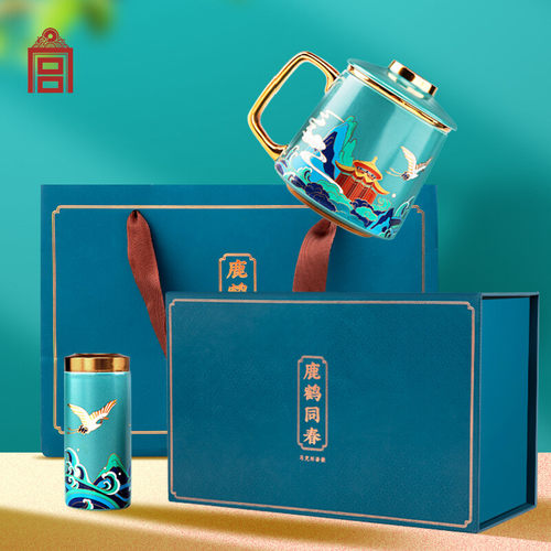 故宫文创 鹿鹤同春茶杯茶罐礼盒套装 带盖滤茶Q杯子 陶瓷杯茶叶罐