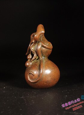 实心纯铜手工葫芦小号日式功夫茶道紫铜茶宠盖置S桌面风水摆件手