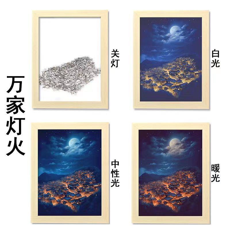 万家灯火风景h相框灯光画岳阳楼创意氛围小夜灯卧室床头装饰画摆,家居饰品,氛围画/灯画,淘宝优惠券,粉丝福利购,淘宝优惠卷
