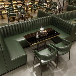 餐馆餐桌小酒馆休闲区咖啡v厅卡座沙发复古酒吧桌椅组合清吧工业