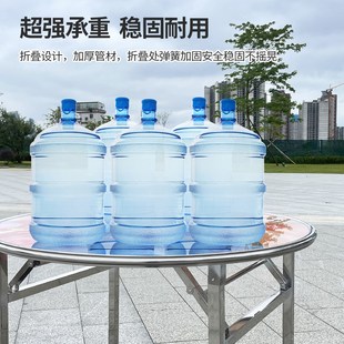 不锈钢折叠桌玻o璃桌面吃饭桌圆形连体餐桌圆台家用快餐店桌 新款