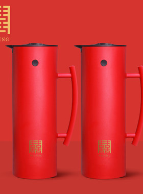 百安思结婚陪嫁红色一对暖壶玻z璃保温壶暖瓶婚庆用品热水瓶热水