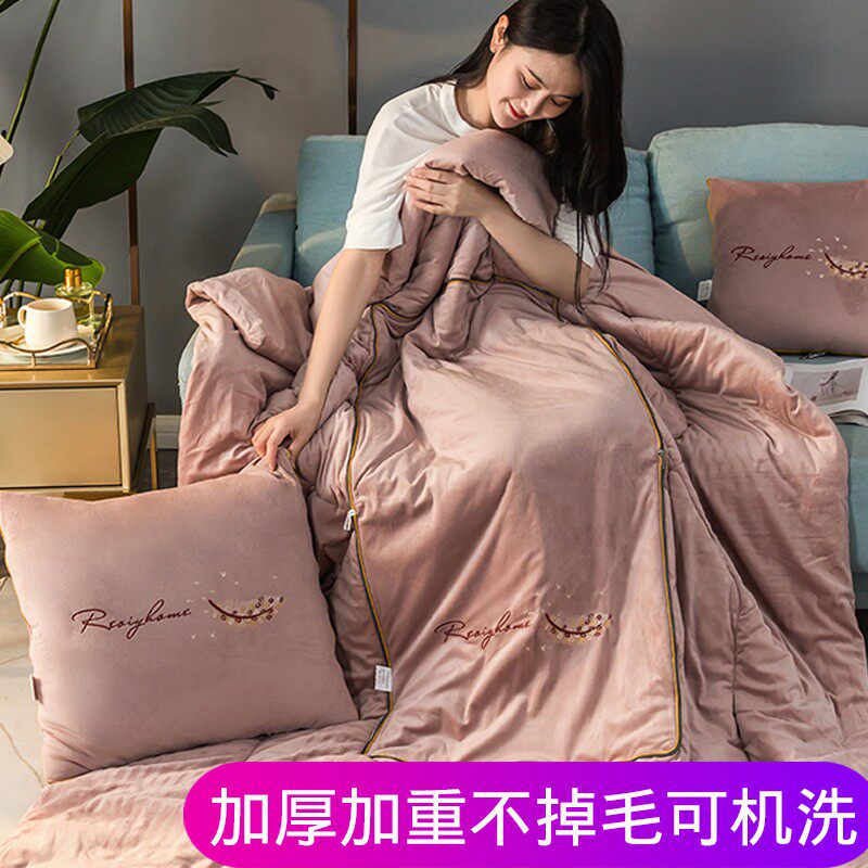 纯色加厚保暖抱枕被子两用珊瑚绒多功能二合一汽车靠X垫枕头空调