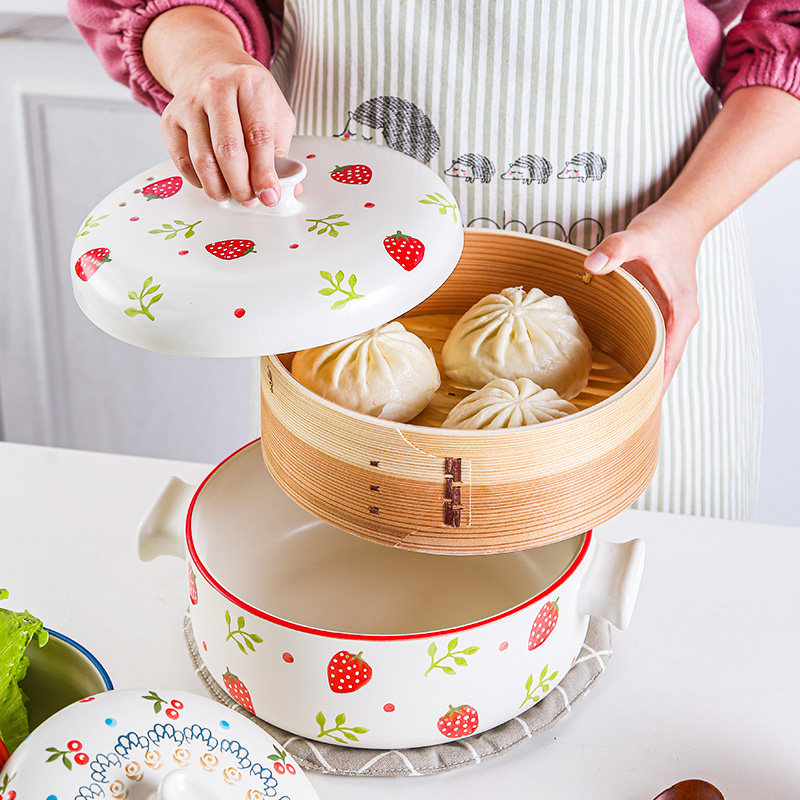 日式竹编蒸架纯手k工蒸笼竹木制家用陶瓷蒸锅大小蒸格蒸屉笼屉蒸