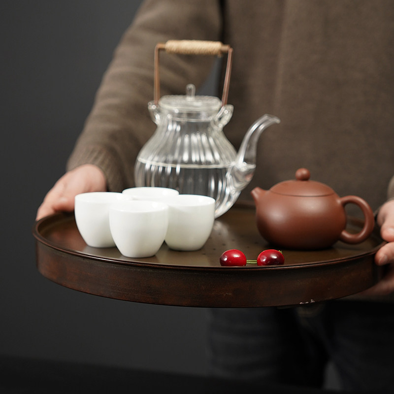 复古圆满纯铜茶盘壶承干泡台v大容量储水式茶壶承托盘干泡茶台家