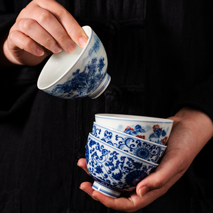 青花瓷主人杯g单杯白瓷家用茶杯陶瓷个人茶盏功夫茶具单个品茗杯