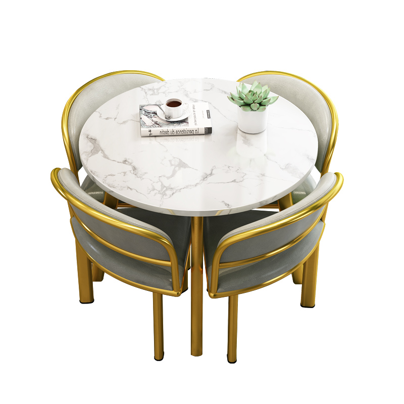 轻奢洽谈桌椅组合休闲区域接待小圆桌4HS店谈判会客一桌四椅可收